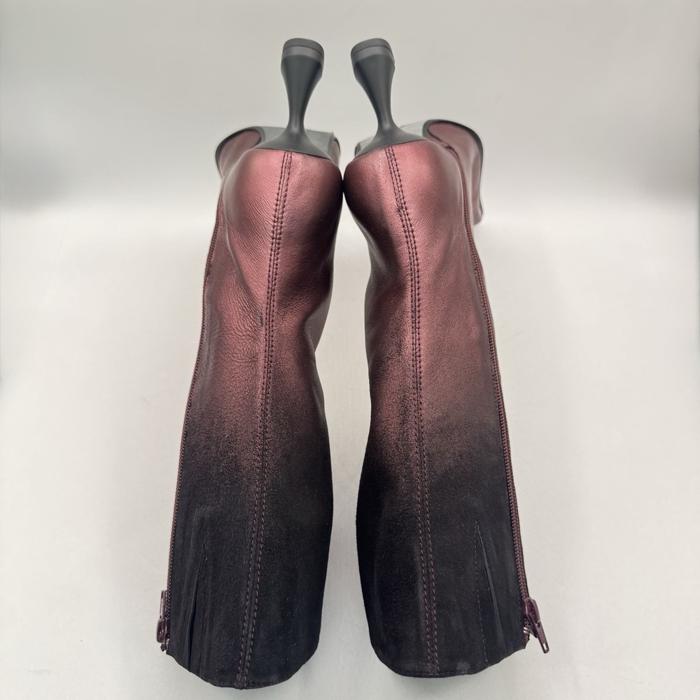 Miista Pearl Boots Women's Size 8.5 EU 39 Red Metallic Leather Black Suede Ombré - Picture 12 of 13